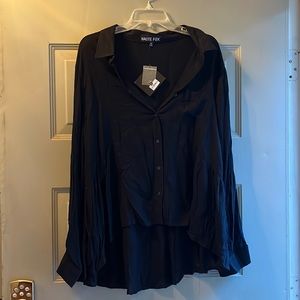 Haute Fox button up high low black blouse